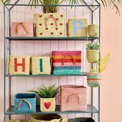 Rice by Rice Natural Raffia Basket with A to F Painted Letters 15 Rice by Rice Natural Raffia Basket with A to F Painted Letters