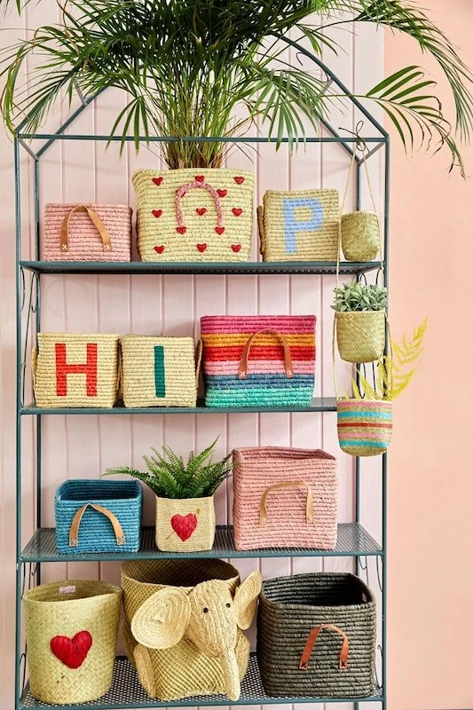 Rice by Rice Natural Raffia Basket with A to F Painted Letters 9 Rice by Rice Natural Raffia Basket with A to F Painted Letters