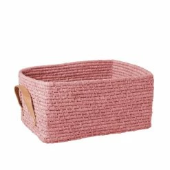 Rice by Rice Rectangle Raffia Basket In Pink