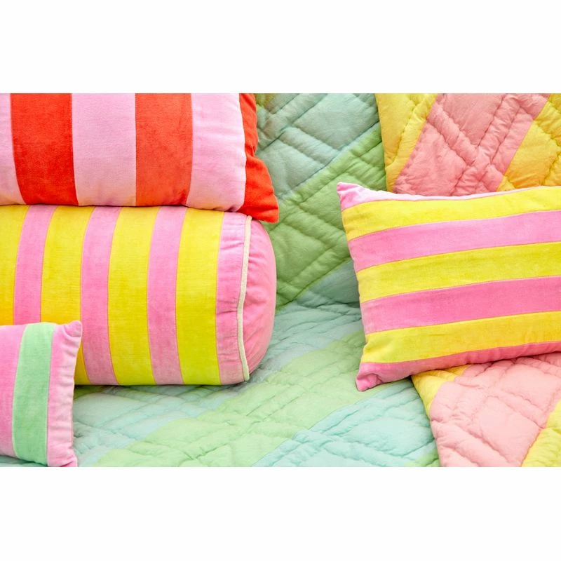 Rice by Rice Rectangular Cushion with Neon Green and Pink Stripes - L40 x W20 cm 4 Rice by Rice Rectangular Cushion with Neon Green and Pink Stripes - L40 x W20 cm