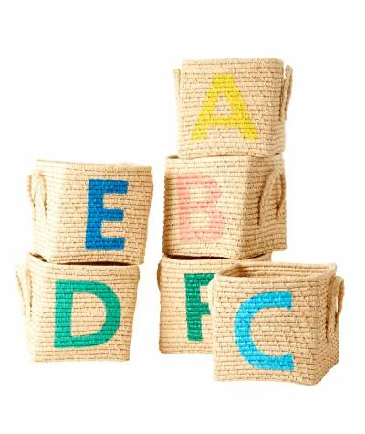 Rice by Rice Cesto Quadrato In Rafia - Lettera A 3 Rice by Rice Cesto Quadrato In Rafia - Lettera A