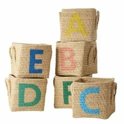 Rice by Rice Natural Raffia Basket with A to F Painted Letters 14 Rice by Rice Natural Raffia Basket with A to F Painted Letters