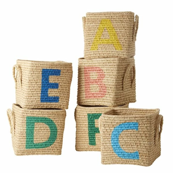 Rice by Rice Natural Raffia Basket with A to F Painted Letters 8 Rice by Rice Natural Raffia Basket with A to F Painted Letters