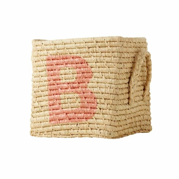 Rice by Rice Natural Raffia Basket with A to F Painted Letters 3 Rice by Rice Natural Raffia Basket with A to F Painted Letters