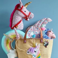 Rice by Rice Raffia Unicorn Embroidered Bag