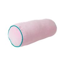 Rice by Rice Soft Velvet Bolster Pillow in Pink with Green Piping - Diametre 25, Width 60 cm