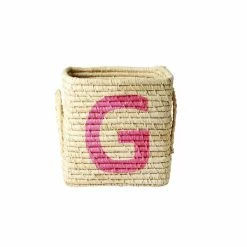 Rice by Rice Natural Raffia Basket with G to L Painted Letters