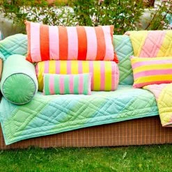 Rice by Rice Rectangular Cushion with Neon Green and Pink Stripes - L40 x W20 cm 9 Rice by Rice Rectangular Cushion with Neon Green and Pink Stripes - L40 x W20 cm