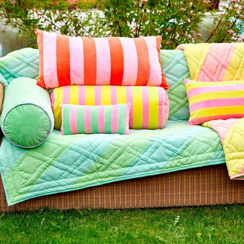 Rice by Rice Rectangular Cushion with Neon Green and Pink Stripes - L40 x W20 cm 6 Rice by Rice Rectangular Cushion with Neon Green and Pink Stripes - L40 x W20 cm