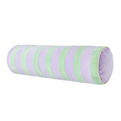 Rice by Rice Soft Velvet Bolster Pillow with Lavender and Green Stripes - Diametre 25, Width 80 cm