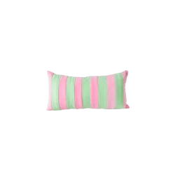 Rice by Rice Rectangular Cushion with Neon Green and Pink Stripes - L40 x W20 cm